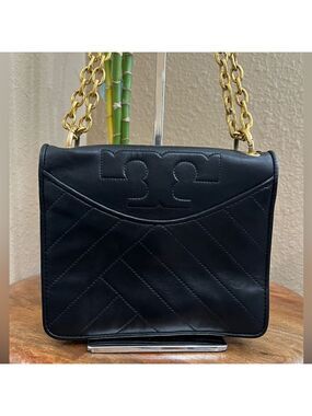 TORY BURCH ALEXA CONVERTIBLE BLACK LEATHER SHOULDER BAG